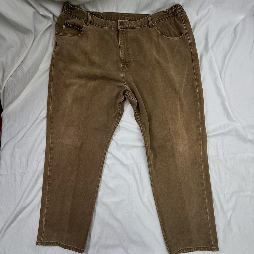 LL Bean Double L Comfort Waist Jeans Mens 46x29 Brown Khaki Cotton Straight Leg - Picture 2 of 12
